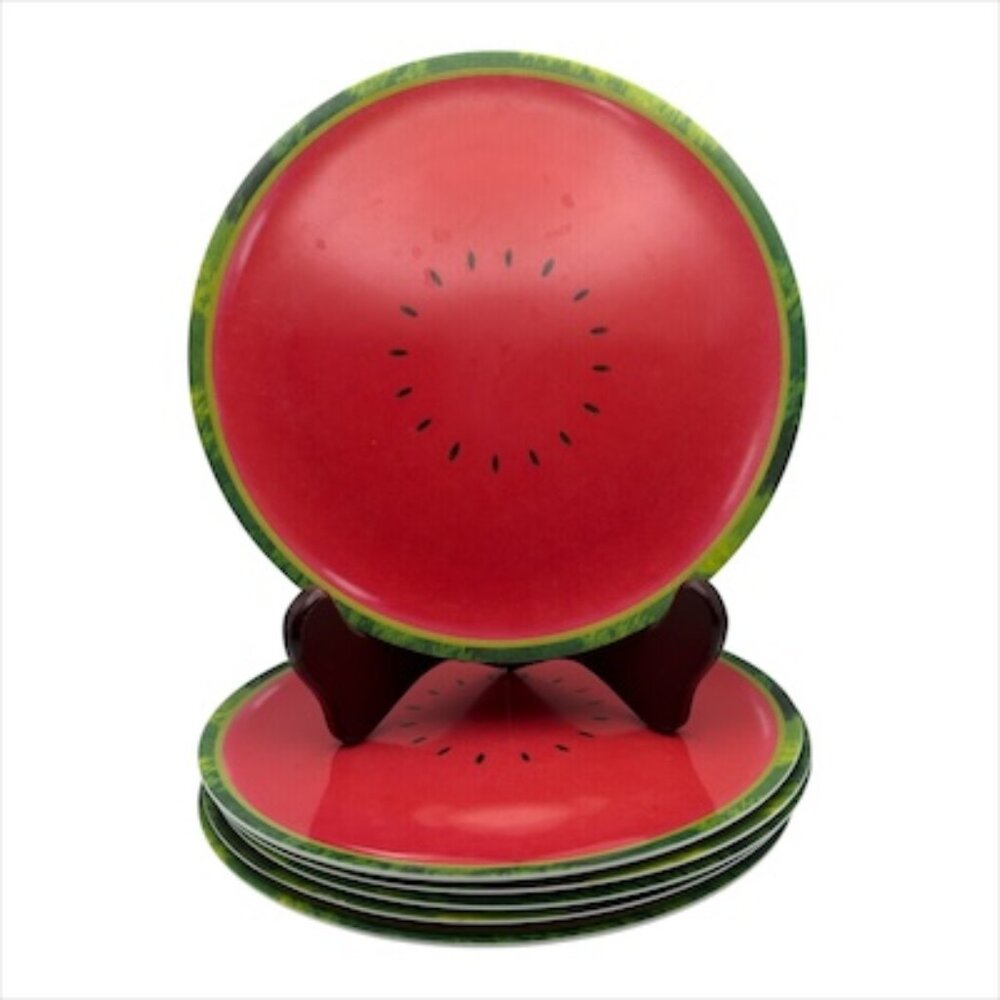 Watermelon Melamine Appetizer Plates 7 3/4" Salad Snacks Dessert Set 6